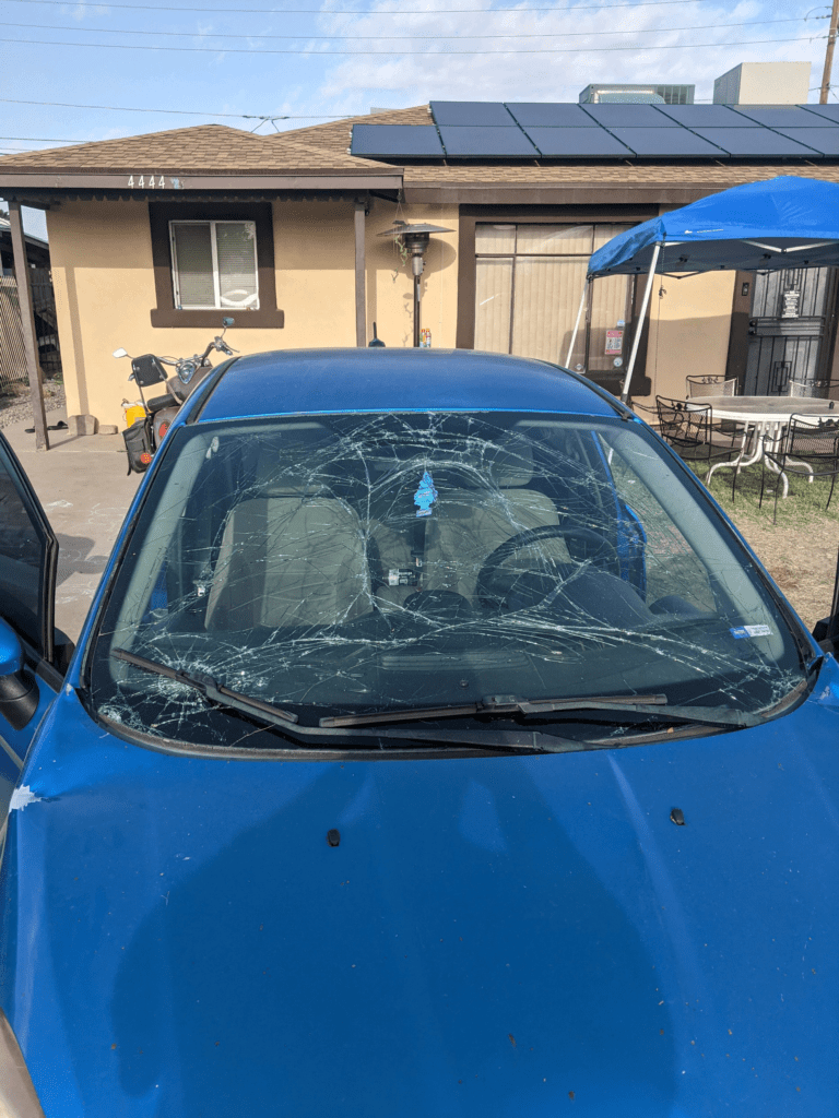 2014 Ford Fiesta with broken windshield